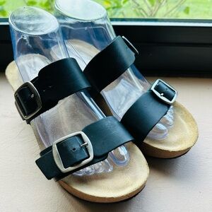 Bos. & Co. LAWT BLACK WEDGE SANDALS Size 7